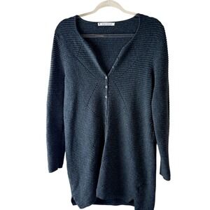Mansted Charcoal Grey Cotton Yak Wool Ribbed Knit Cardigan Sweater Dress Women M
